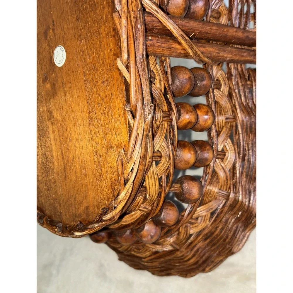 Handwoven Willow Wooden Bead Gathering‎ Basket Philippines Vintage 1980s